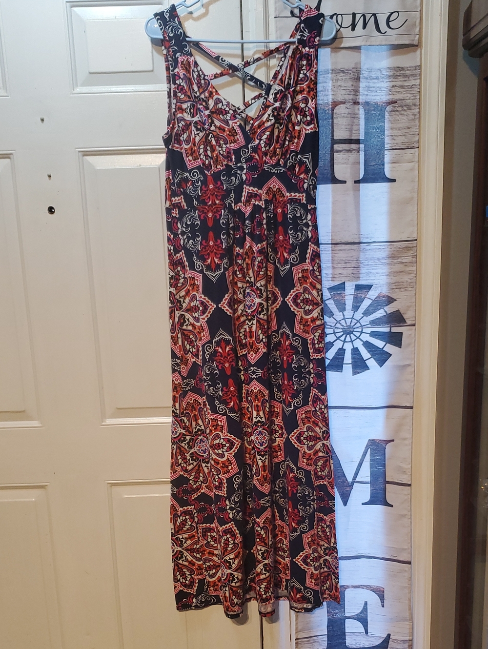 Loveappella Navy Maxi Dress with Red and Cream Paisley Print